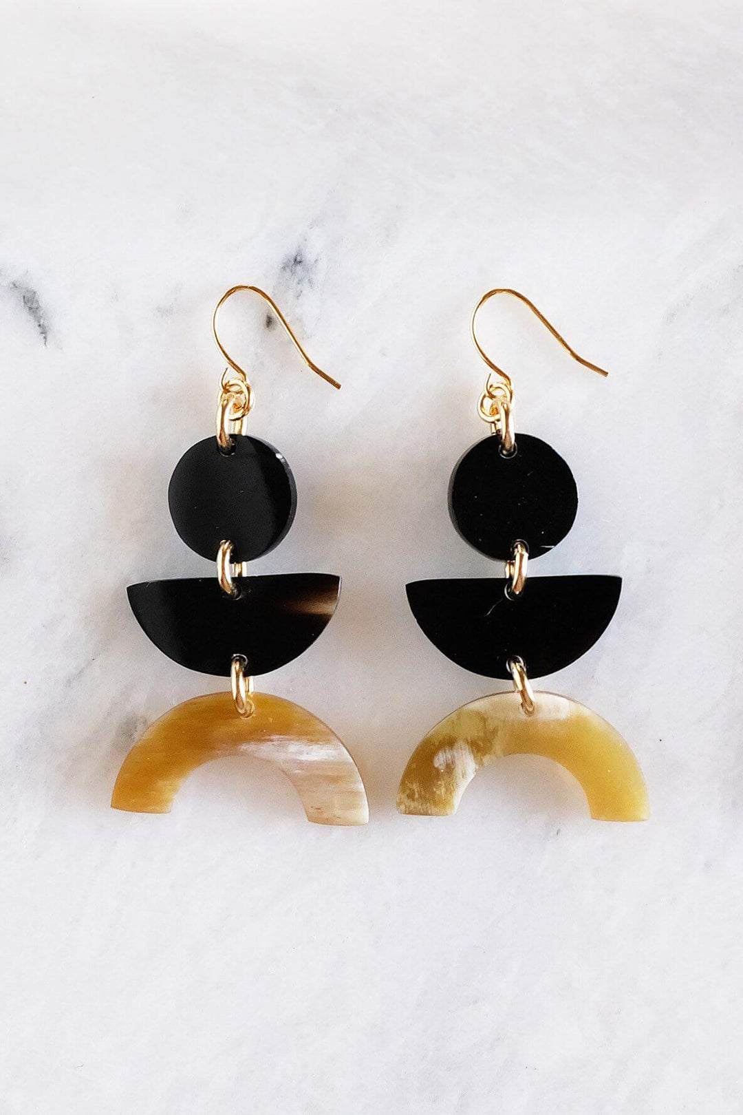 Vui Mung Geometric Buffalo Horn Statement Earrings