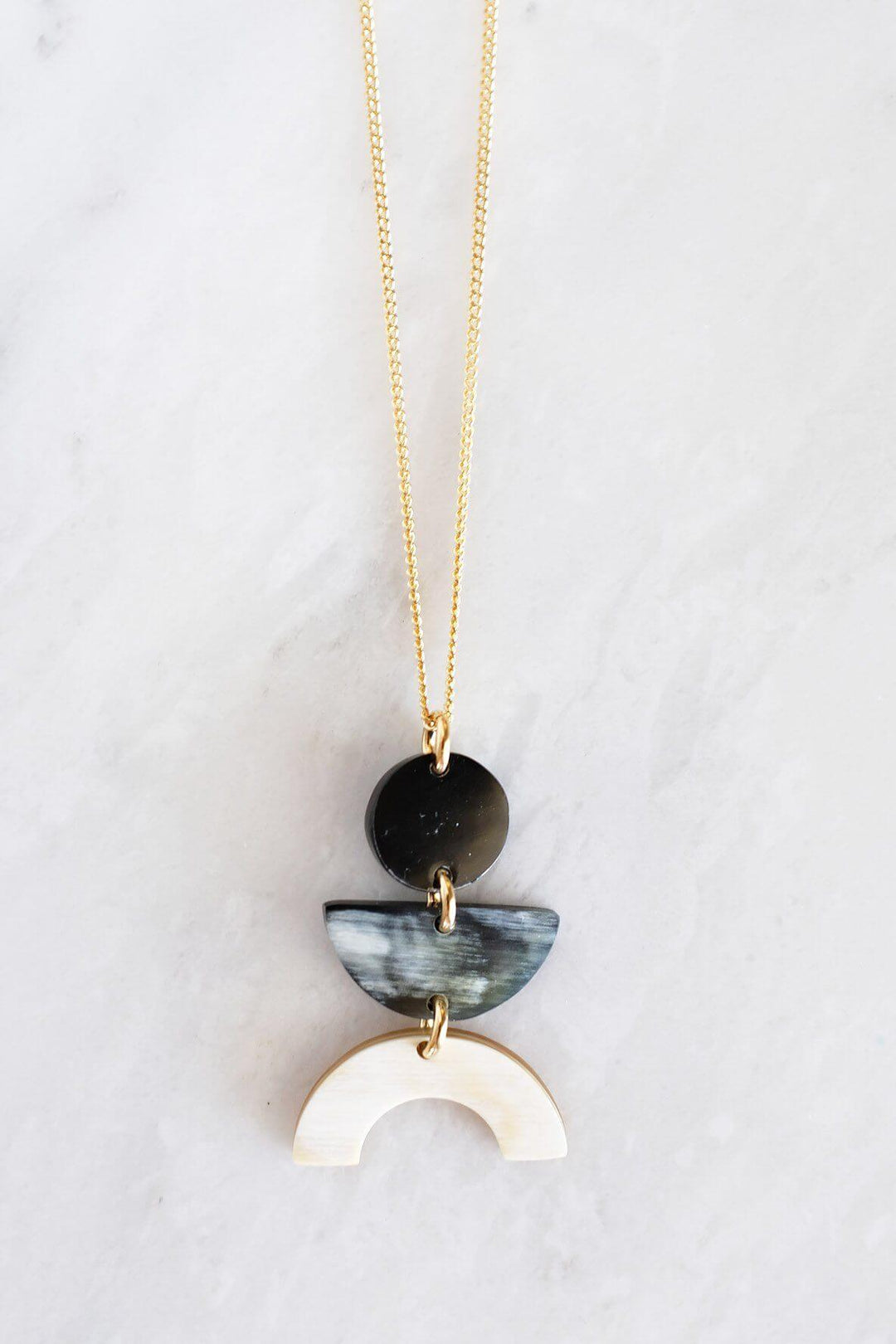 Vui Mung Geometrical Buffalo Horn Pendant Necklace