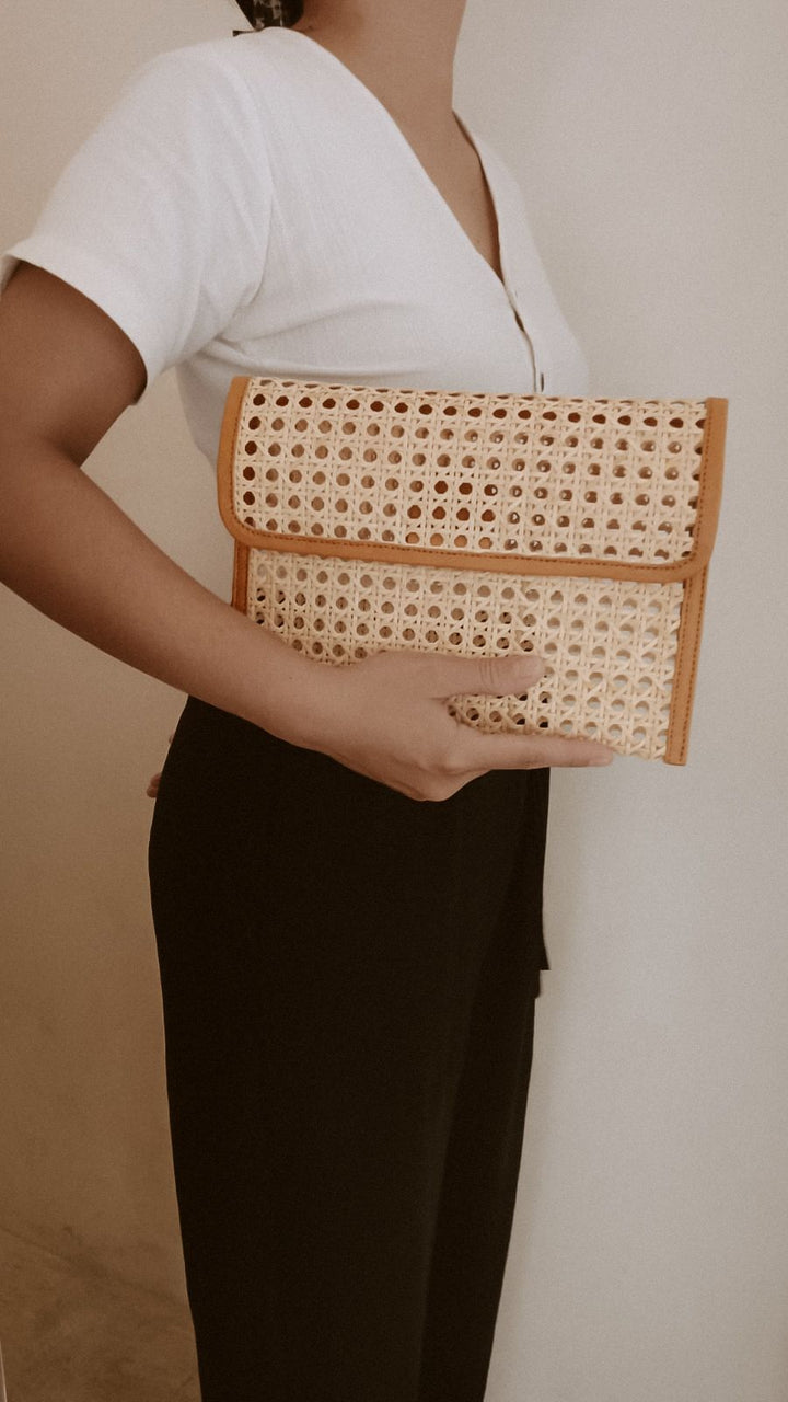 Eva Leather and Rattan Clutch