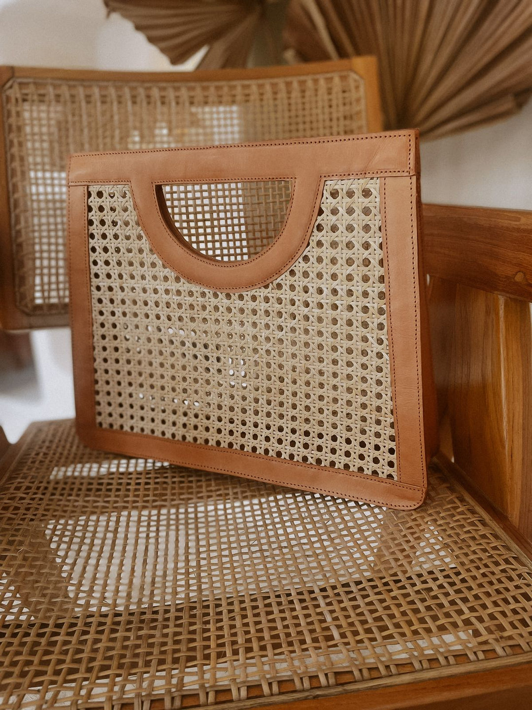 Cora Leather and Rattan Handbag