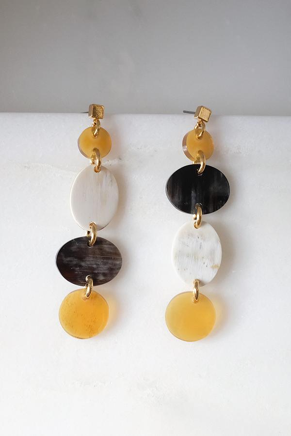 Xinh Xan Asymmetrical Geo Buffalo Horn Dangle Post Earrings