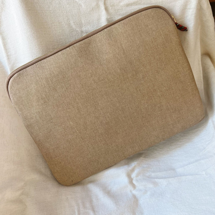 Zipped, Patterned, Cream Canvas Laptop Case for 13" 14"