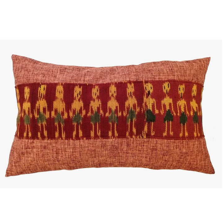 Handwoven Ikat Pillow Cover, Red. Burgundy Cover Only with No Insert. 12inches x 20inches, Cushion