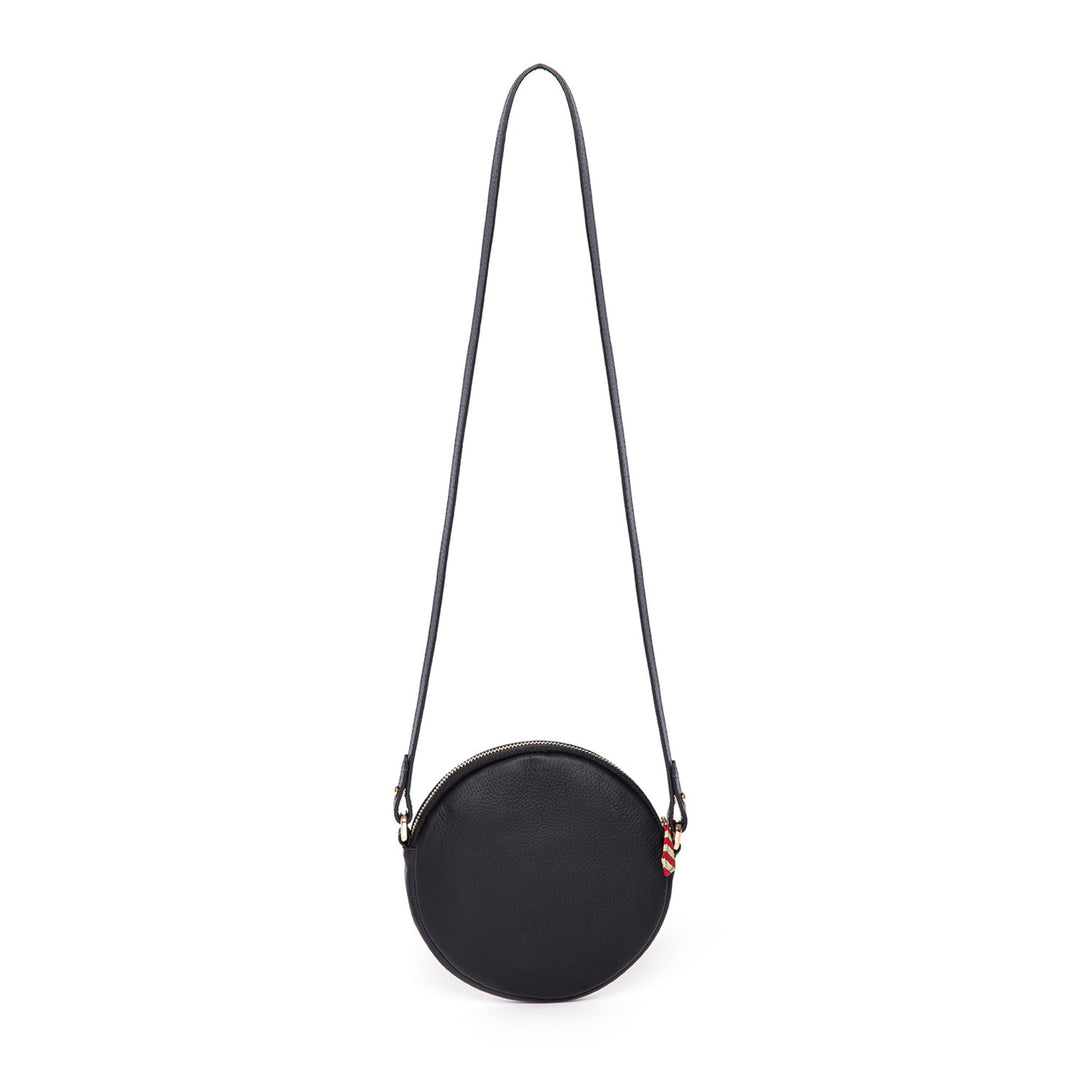 Black Genuine Leather & Fabric Pattern Crossbody Bag