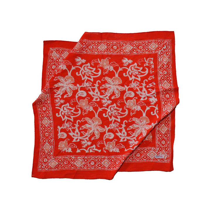 Hand Dyed, Batik Bandana, Fiery Flora, Red, Flower