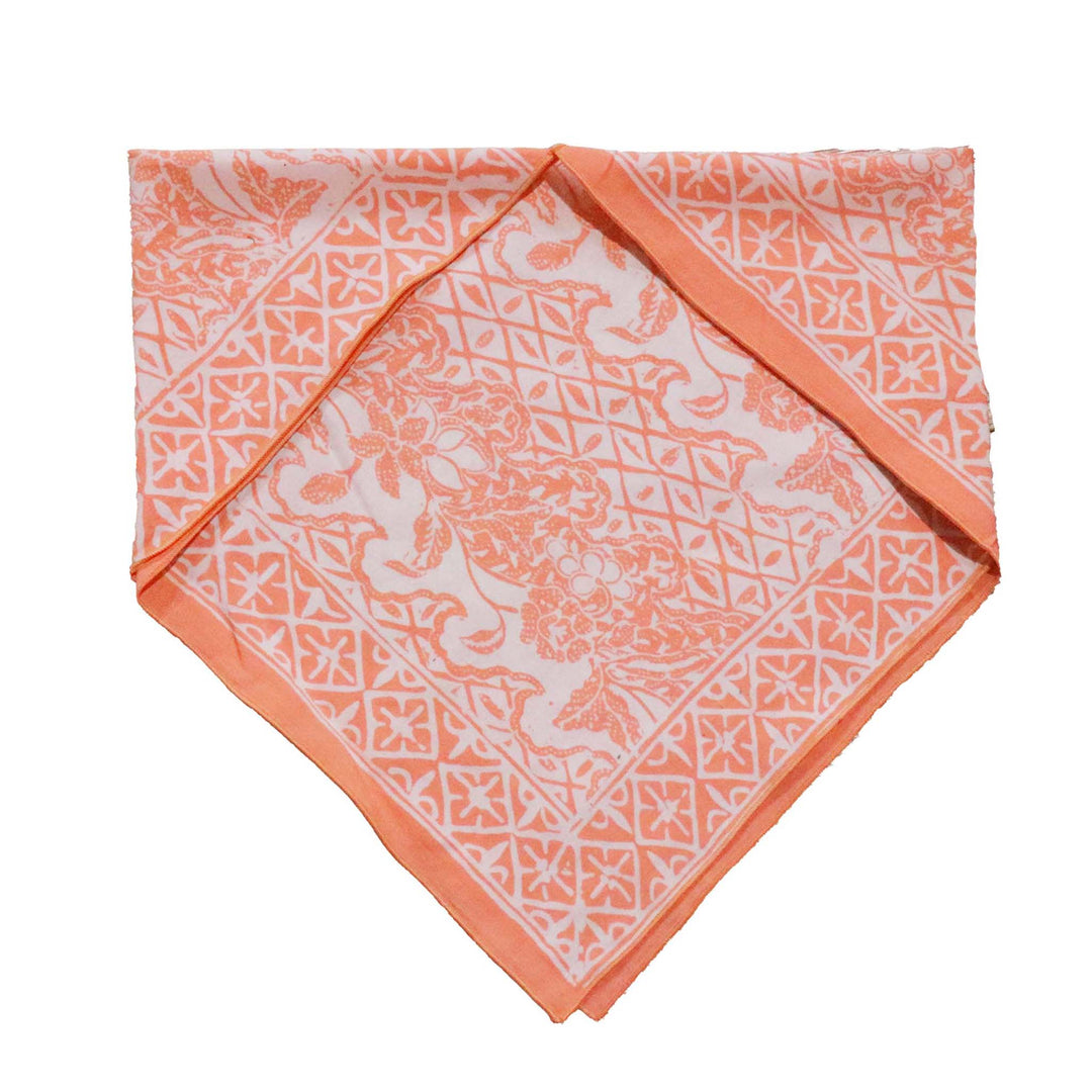 Hand Dyed Batik Bandana, Soft Lightweight Cotton, Vines in Peach, Coral