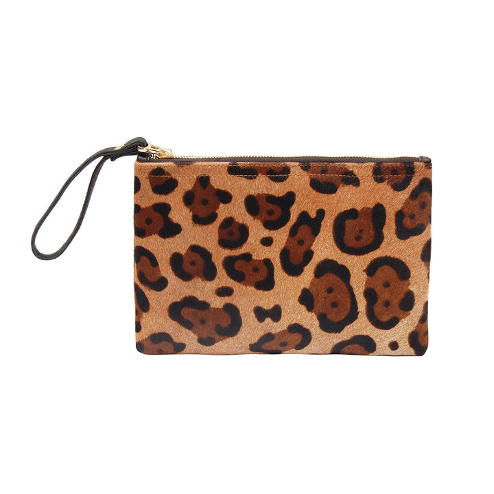 Leopard Leather Wristlet Clutch