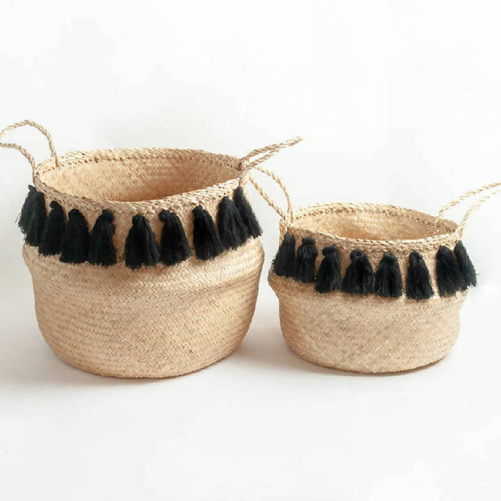 Black Tasseled Belly Baskets