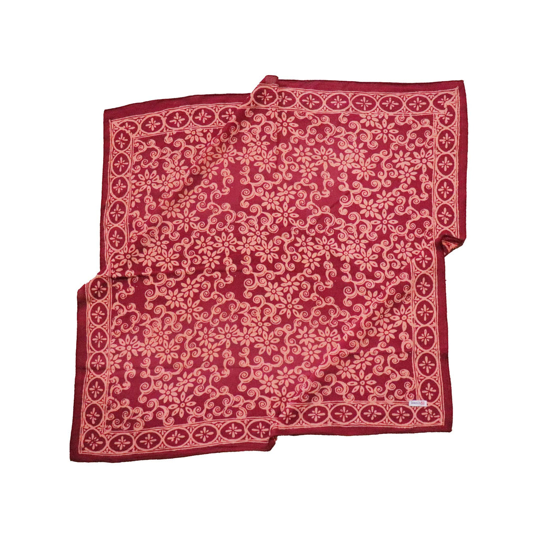 Large 27" Hand Dyed Batik Bandana, Red Loop Pattern, Burgundy, Size Big, XL Scarf