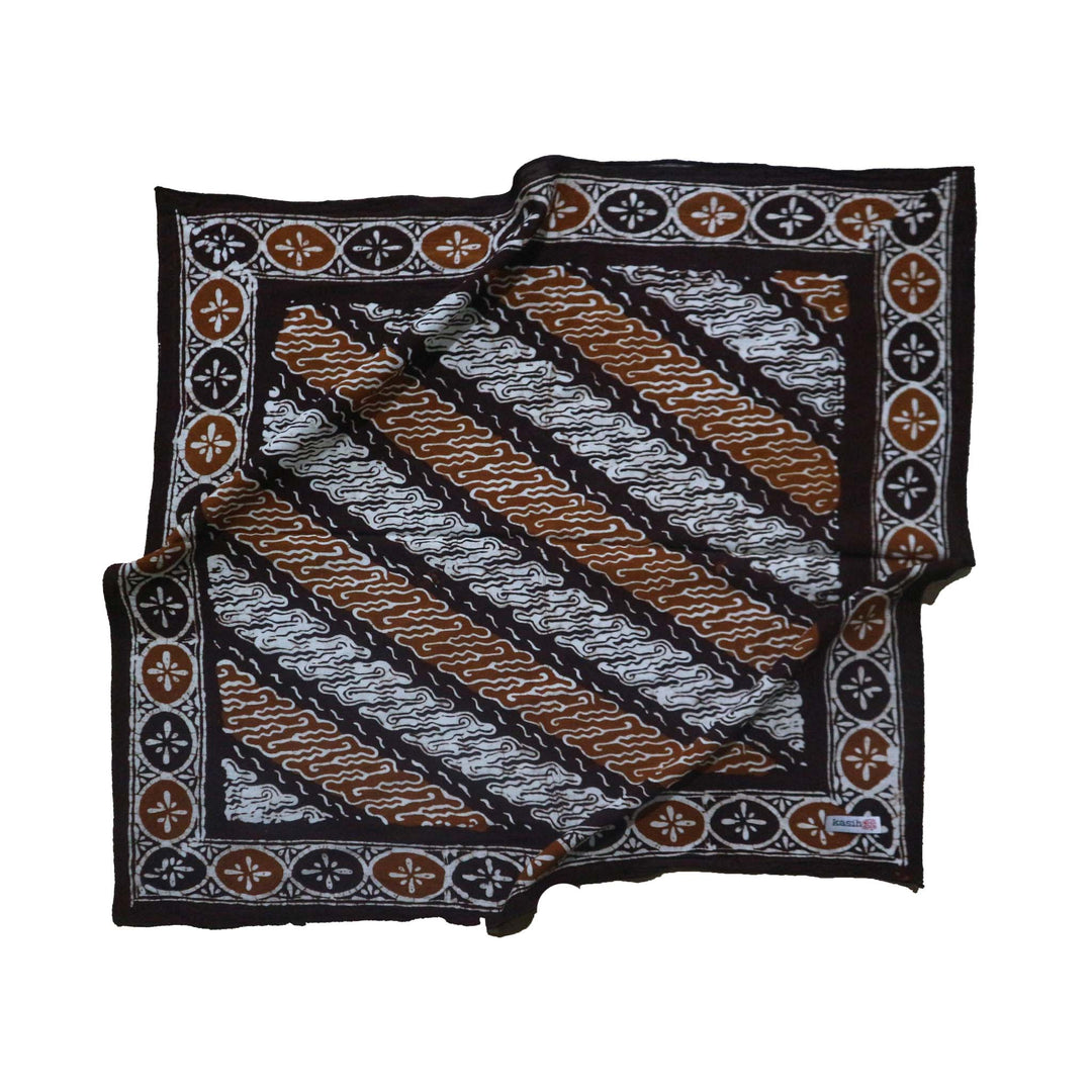 Hand Dyed Batik Bandana, Earthy Edge, Brown, Black, Indonesian Traditional Batik