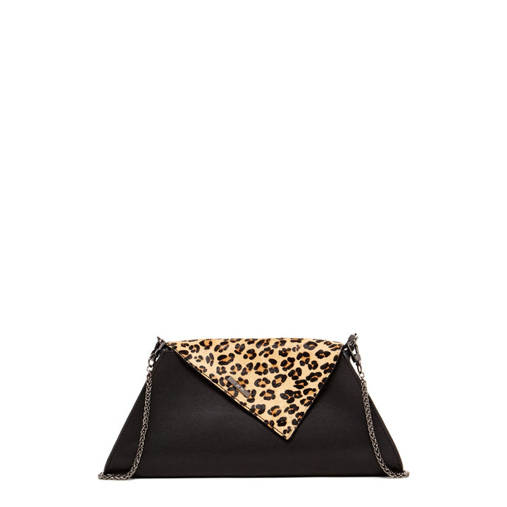 SUSU Black Leather Clutch Bag Leopard Unique Evening Purse Women's Handbag