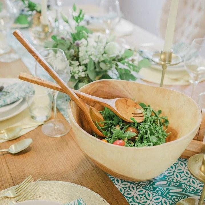 Teak Wood Salad Spoon and Fork Set, Handcarved from Indonesia