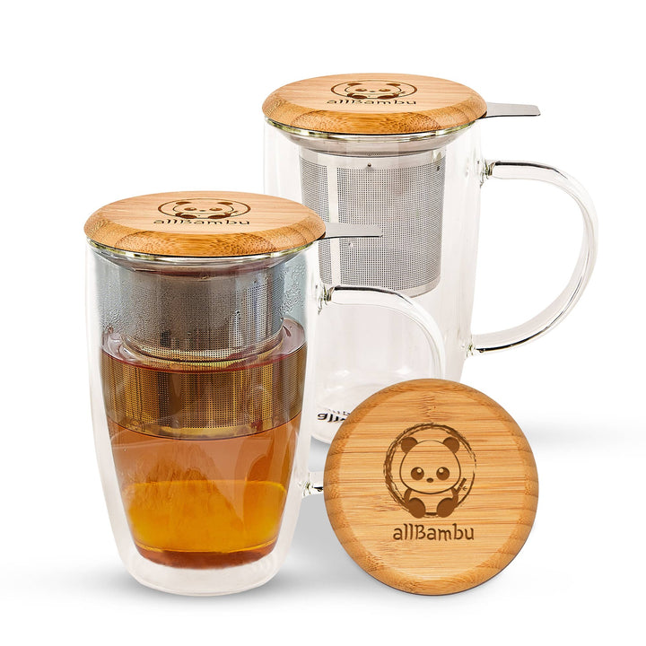 Double Wall Mug with Bamboo Lid and Tea Diffuser - 15oz (450ml)