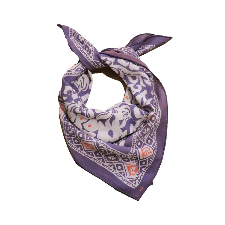 Hand Dyed Batik Bandana, Plum Haze, Floral, Purple, Scarf, 100% Cotton