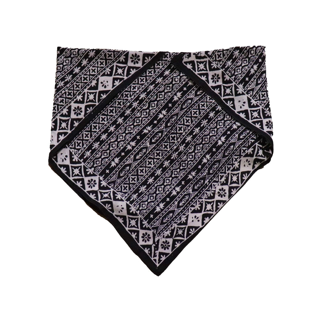 Large 27" Batik Bandana, Hand Dyed, 100% Soft Cotton, Geometric Black & White, XL