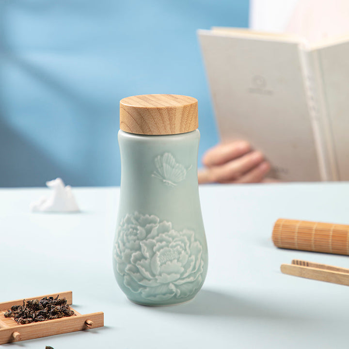 Golden Age Peony Ceramic Tea Tumbler