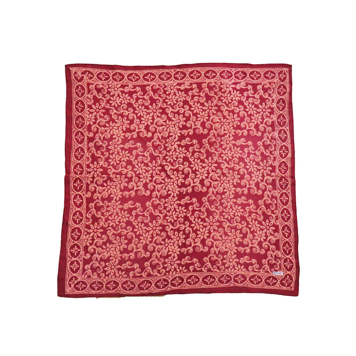 Large 27" Hand Dyed Batik Bandana, Red Loop Pattern, Burgundy, Size Big, XL Scarf