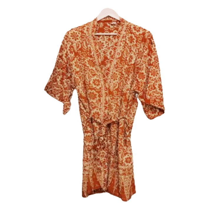 Handmade Batik Robe Kimono, 100% Cotton Soft Lightweight, Orange, Fall, Autumn, Yellow, Sunflowers