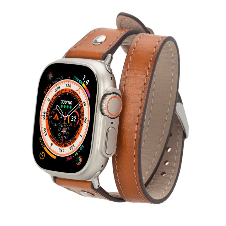 Basin Double Tour Leather Bands for Apple Watch 9, Ultra 2 and SE