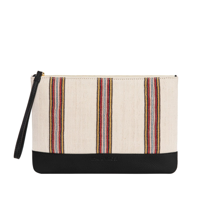 Antiochia - Black Calfskin & Handloomed Fabric Clutch