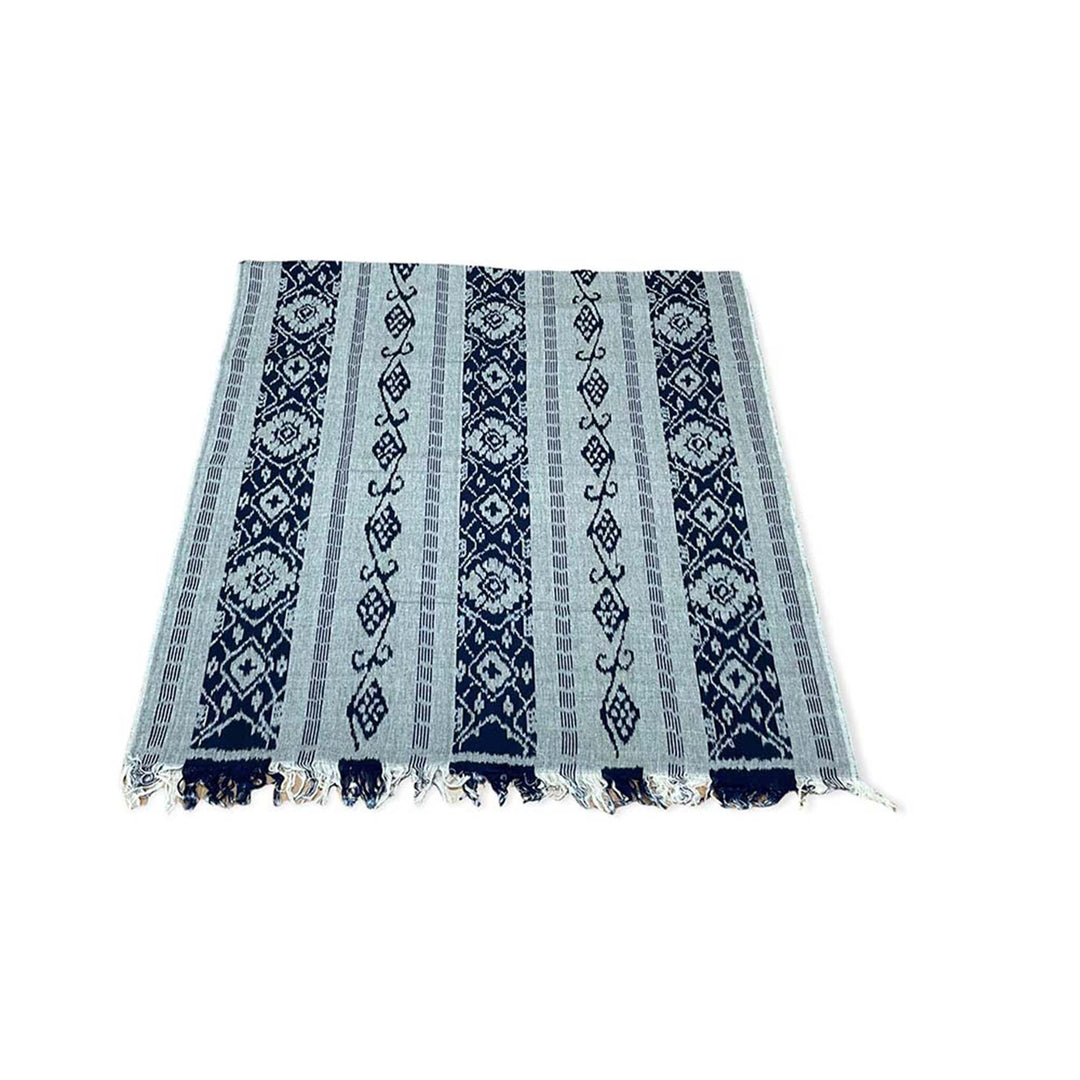 Ikat Blanket Throw, Gray & Dark Blue Handwoven in Indonesia