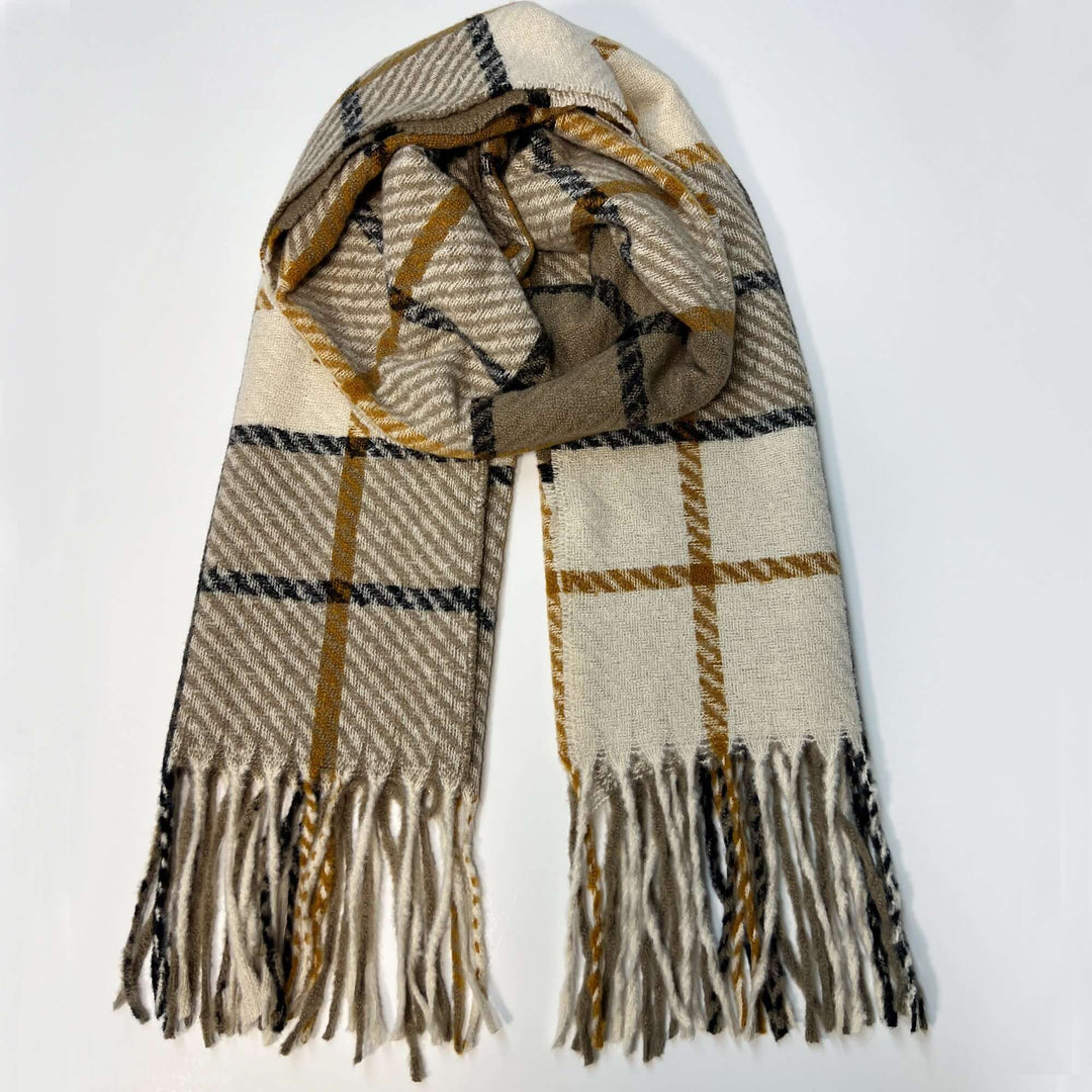 Beige Plaid Scarf for Women