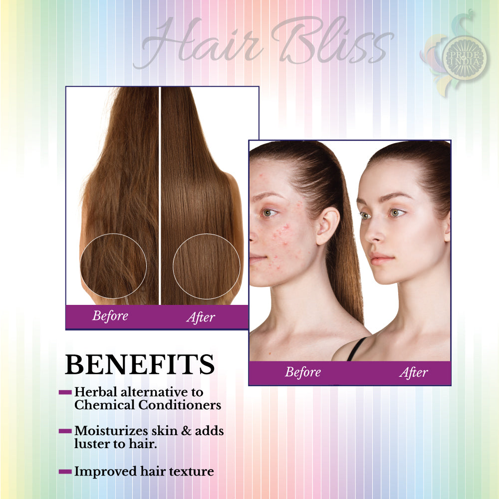 Hair Bliss- Natural Brahmi Bacopa Herbal Hair & Skin Conditioning Powder- 12 Individual Sachets (10 gm each)- Reusable Brush & Tray Included