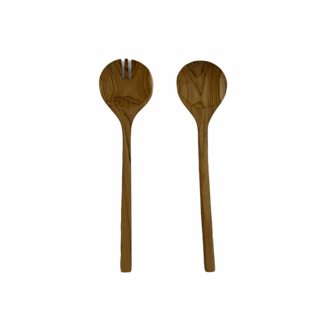 Teak Wood Salad Spoon and Fork Set, Handcarved from Indonesia