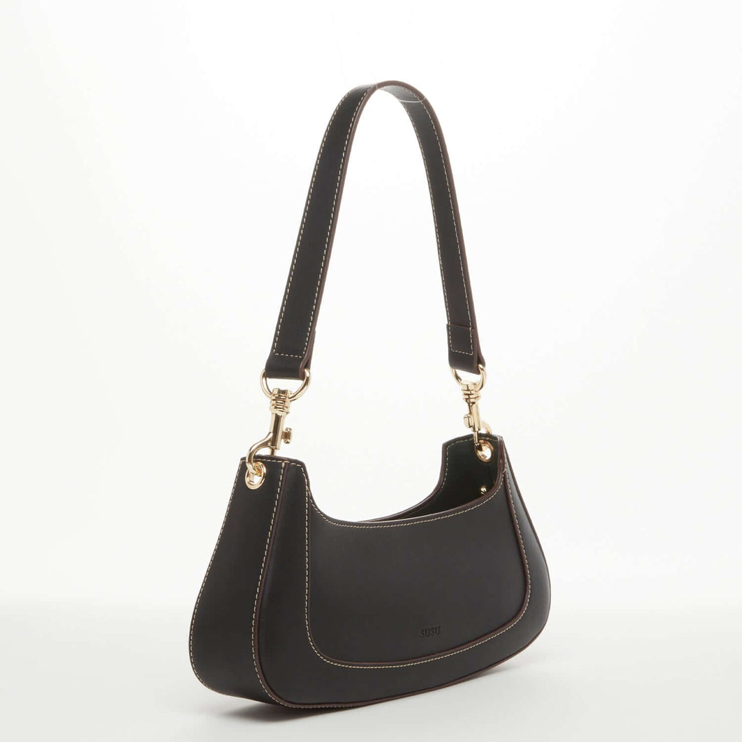 SUSU The Emily Leather Baguette Bag Black