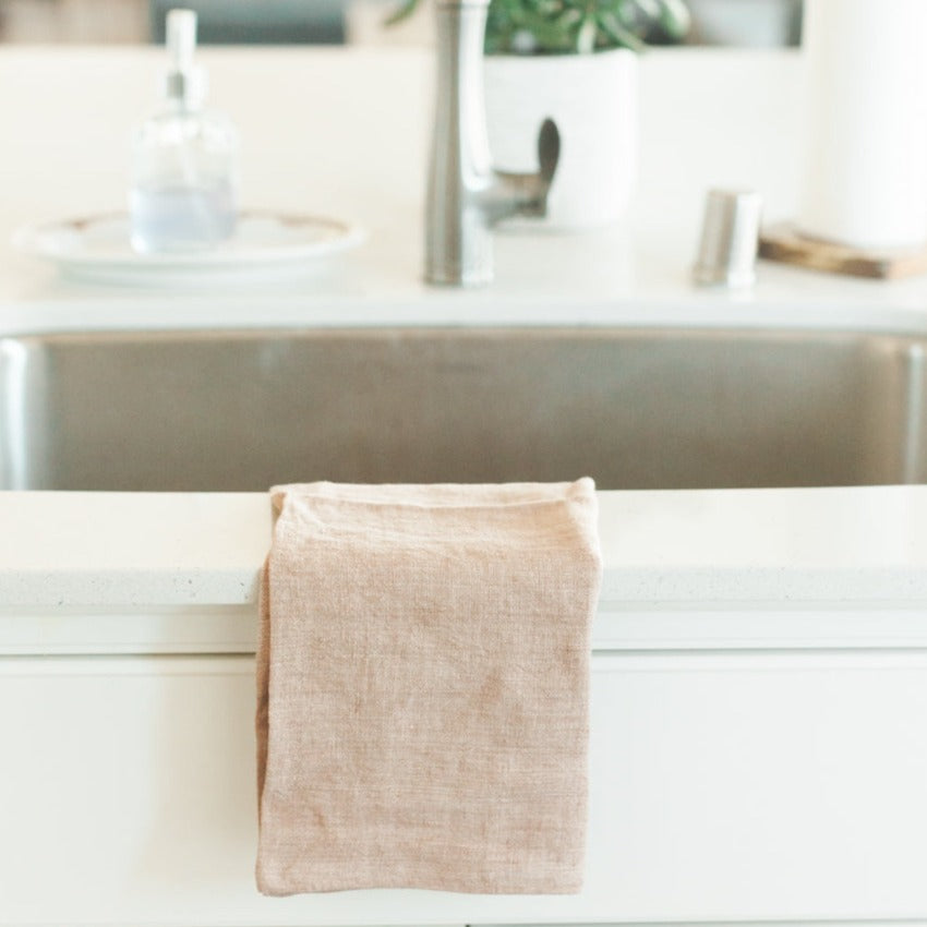 Stone Washed Linen Tea Towel - Blush