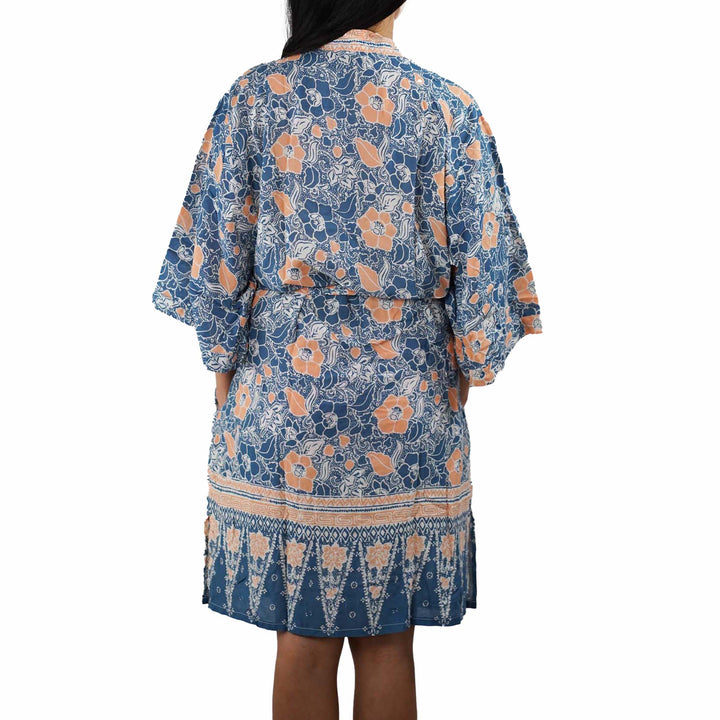 Hand Dyed Batik Robe/ Kimono, Cotton Soft, Sunset Sky, Blue, Orange