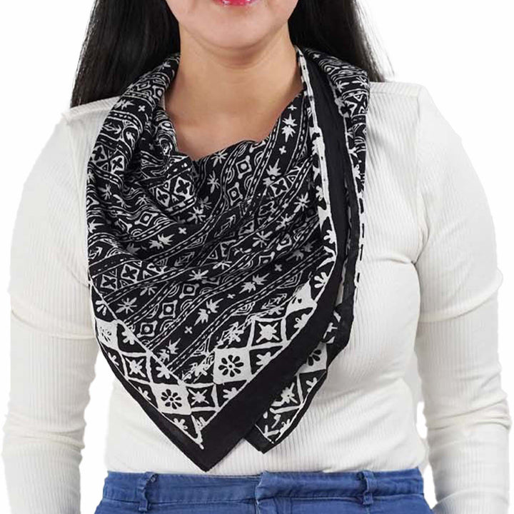 Large 27" Batik Bandana, Hand Dyed, 100% Soft Cotton, Geometric Black & White, XL