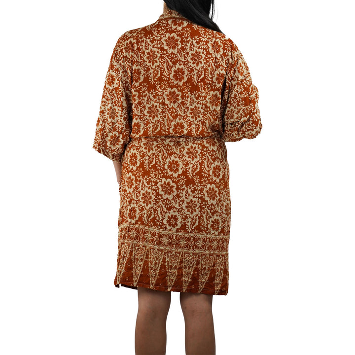 Handmade Batik Robe Kimono, 100% Cotton Soft Lightweight, Orange, Fall, Autumn, Yellow, Sunflowers