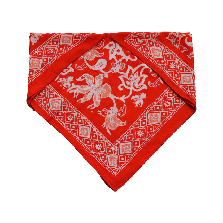 Hand Dyed, Batik Bandana, Fiery Flora, Red, Flower