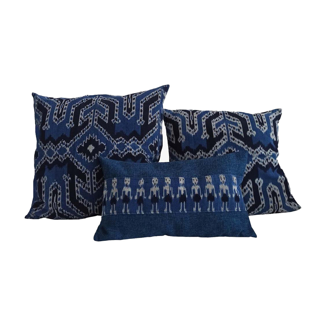 Handwoven Ikat Pillow Cover, Blue. Cover Only with No Insert. 23inches x 23inches, Cushion