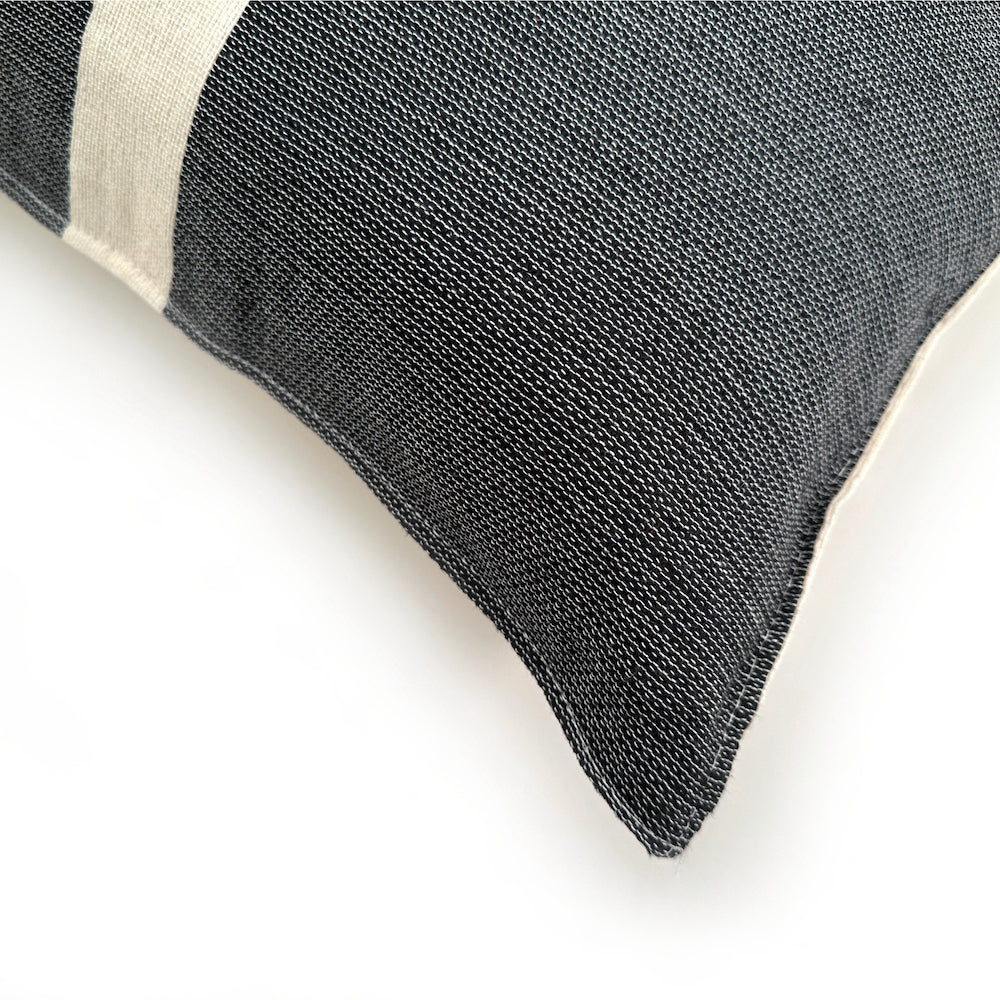 Woven Block Pillow Case - Natural with Black