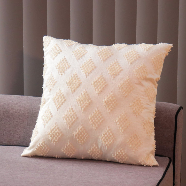 Pillow / Cushion Cover, Handwoven Ikat in Silk & Cotton, Natural Cream, Neutral, White