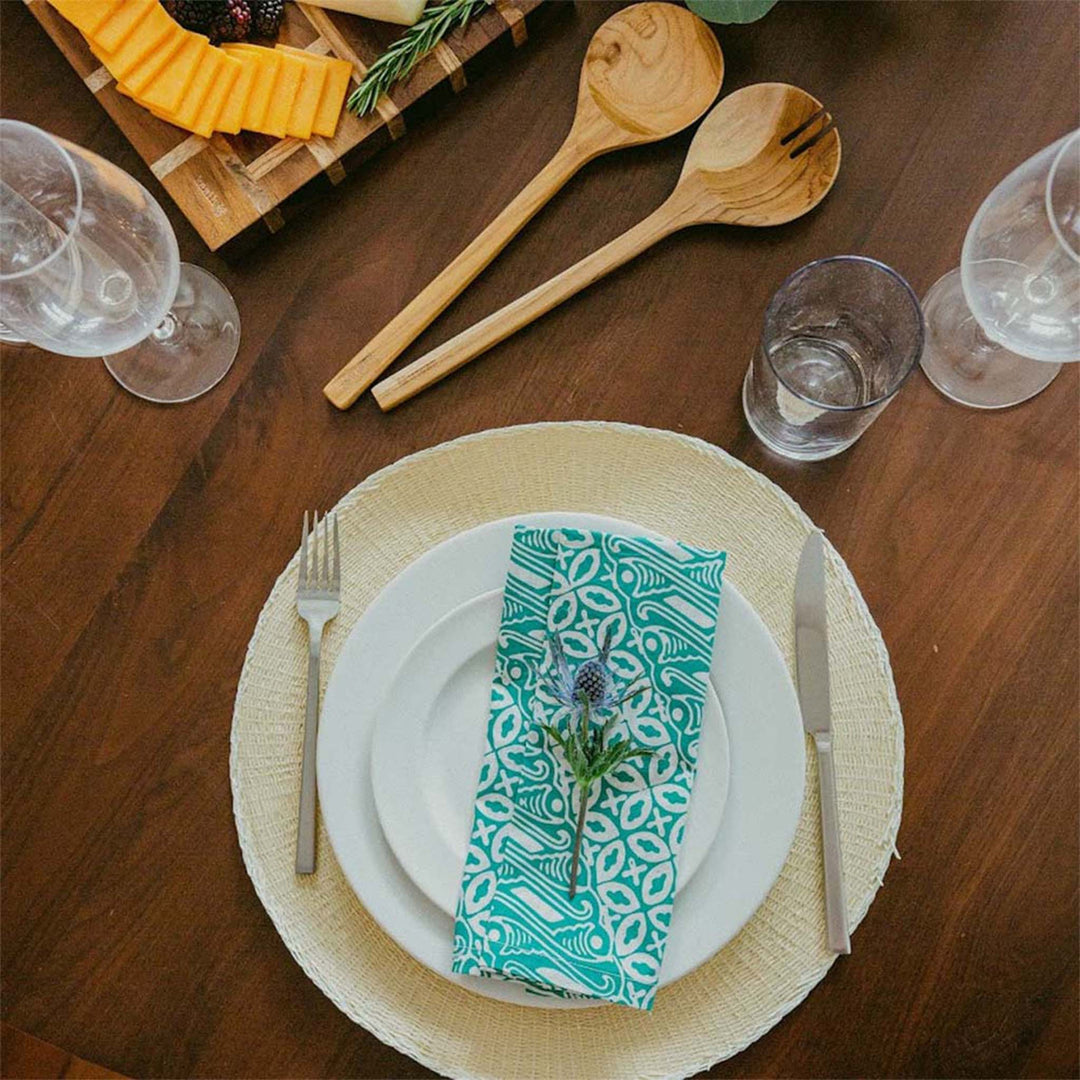 Batik Cloth Napkin Set of Four, Green Royalty, Hand Dyed, 100% Cotton