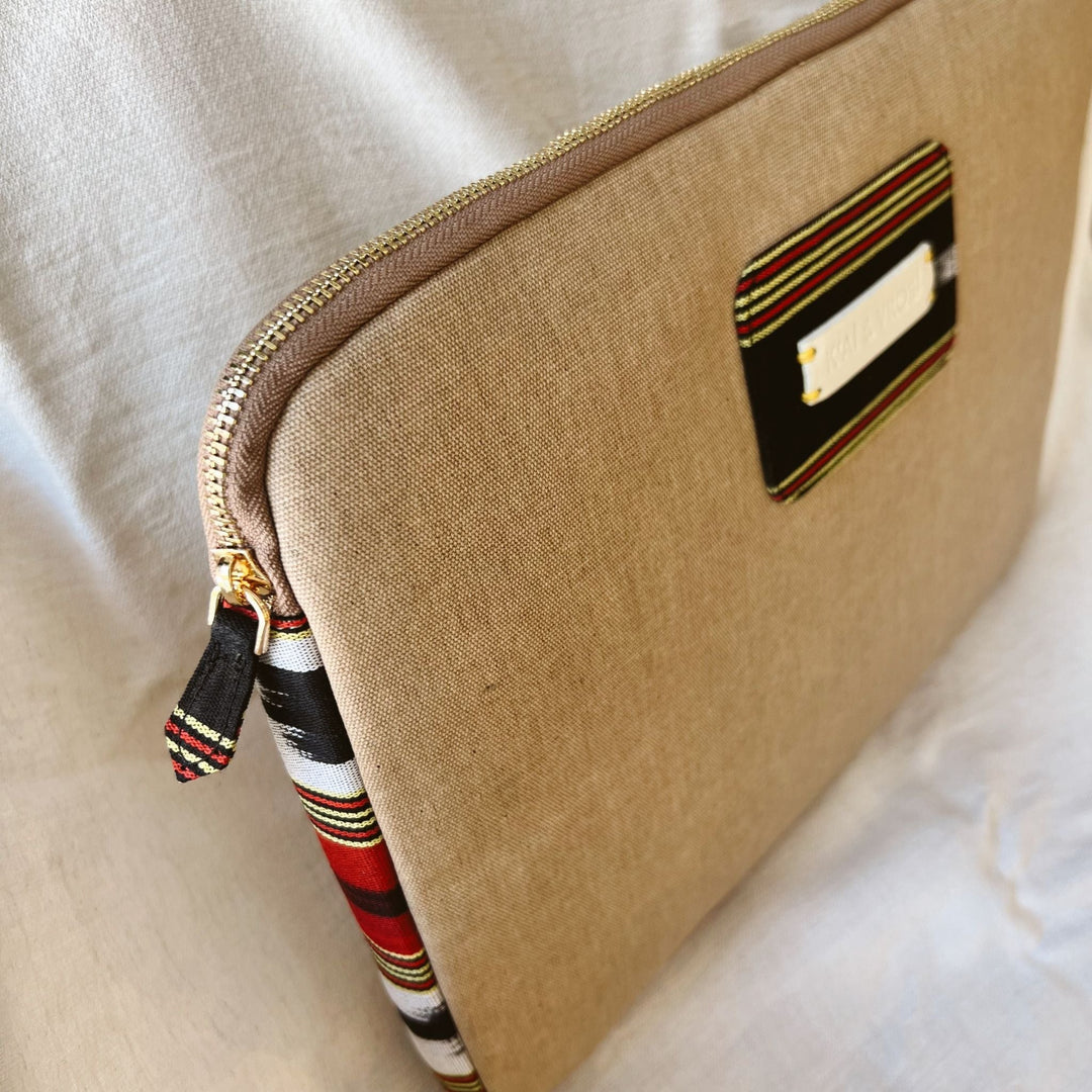 Zipped, Patterned, Cream Canvas Laptop Case for 13" 14"