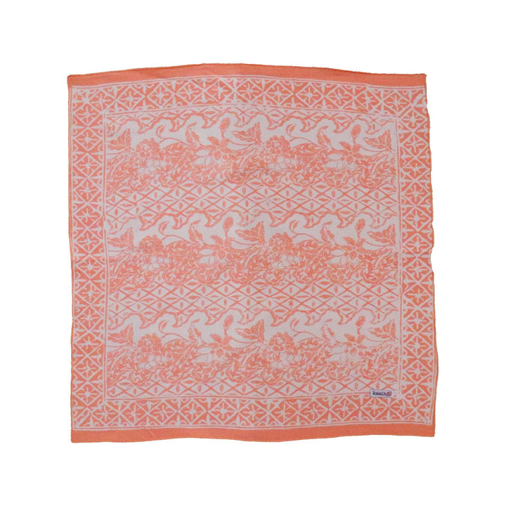 Hand Dyed Batik Bandana, Soft Lightweight Cotton, Vines in Peach, Coral