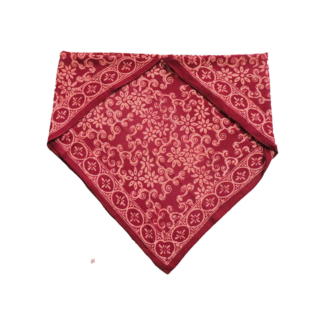 Large 27" Hand Dyed Batik Bandana, Red Loop Pattern, Burgundy, Size Big, XL Scarf