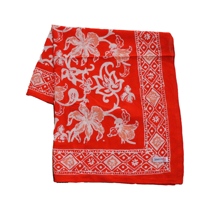 Hand Dyed, Batik Bandana, Fiery Flora, Red, Flower