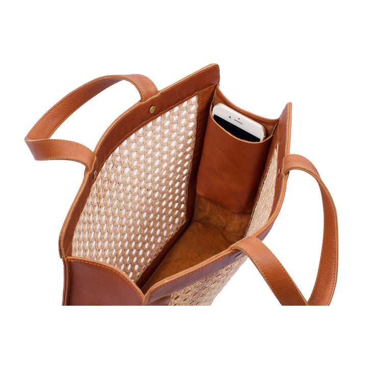 Classic Rattan and Leather Shoulder Tote