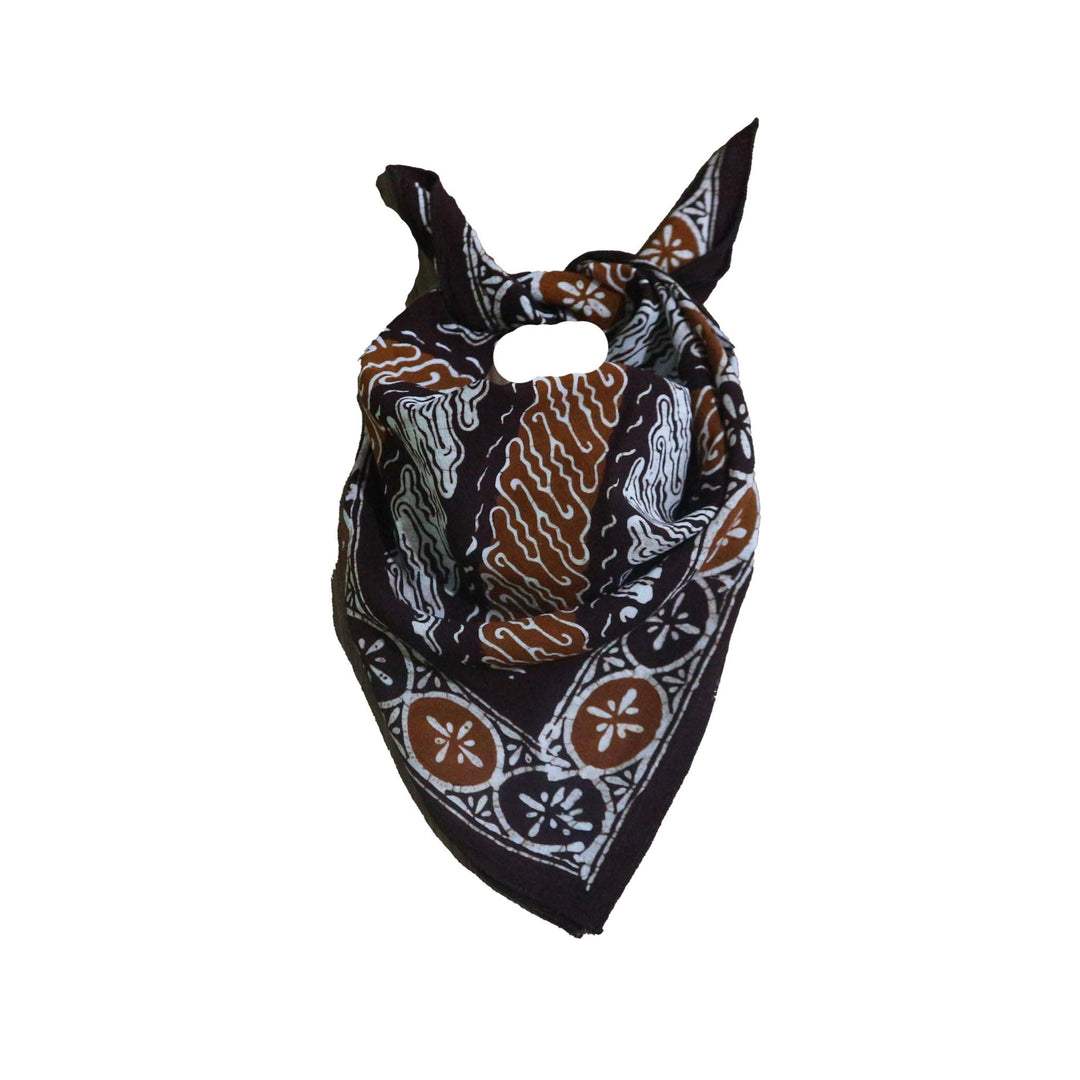 Hand Dyed Batik Bandana, Earthy Edge, Brown, Black, Indonesian Traditional Batik