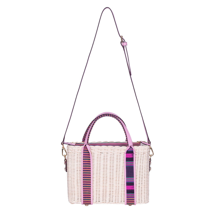 Woven Straw Handbag with Pink Leather Trimmed Handles