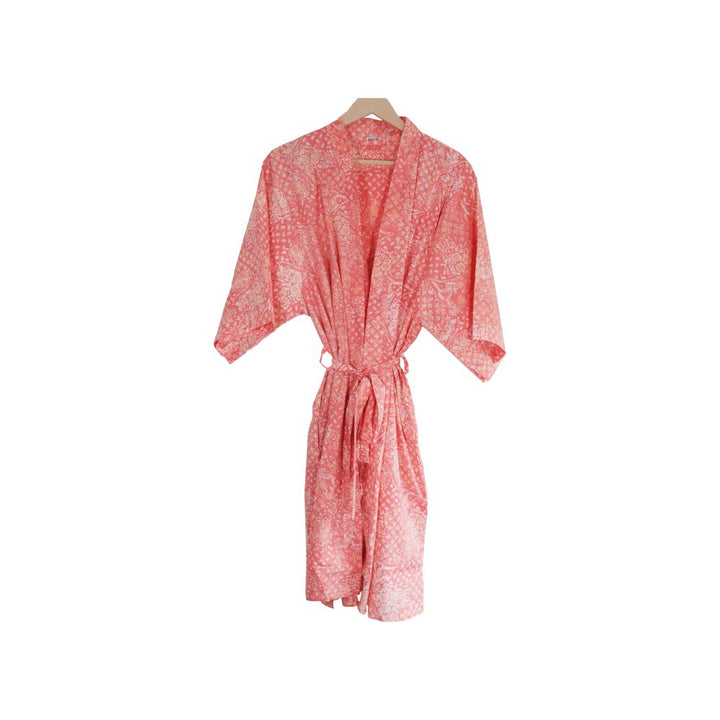 Hand Dyed Batik Robe Kimono, 100% Cotton Pink Wildflower