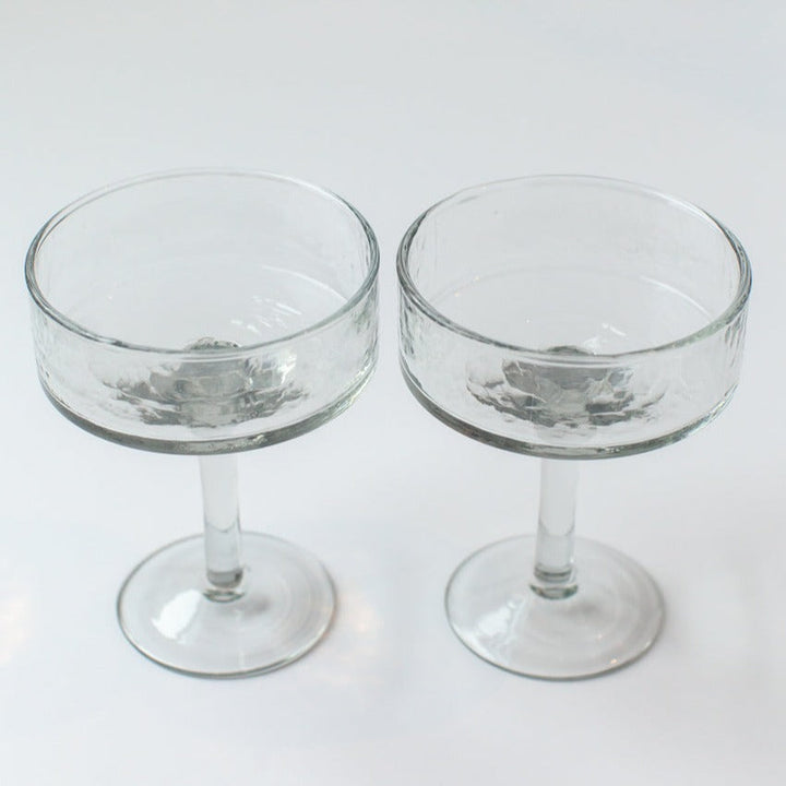 Handblown Hammered Coupe Cocktail Glasses, Clear - set of 4