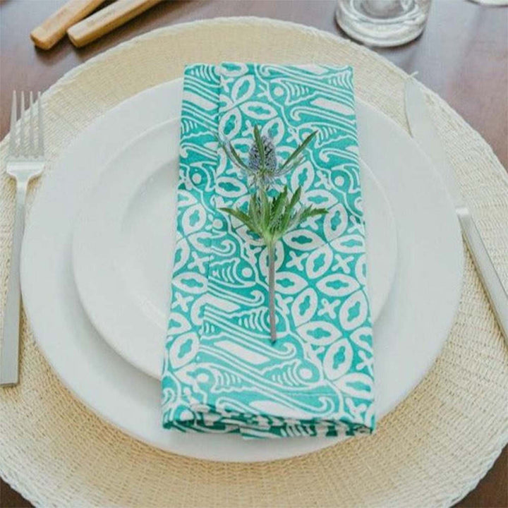 Batik Cloth Napkin Set of Four, Green Royalty, Hand Dyed, 100% Cotton