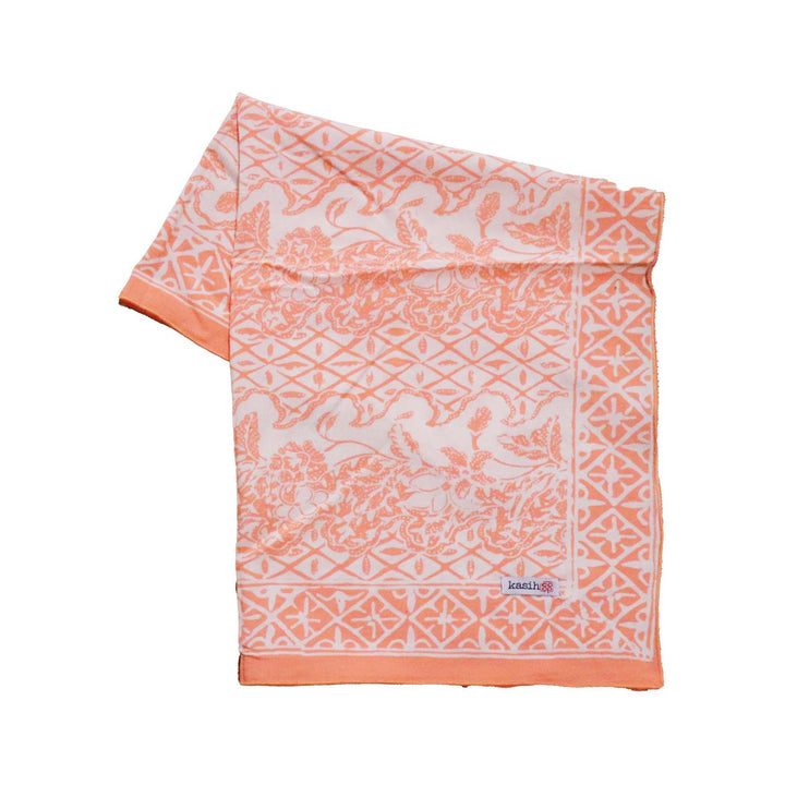 Hand Dyed Batik Bandana, Soft Lightweight Cotton, Vines in Peach, Coral