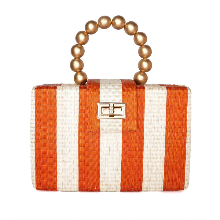 THE LOUISA Orange & Cream Stripe Woven Straw Clutch Bag